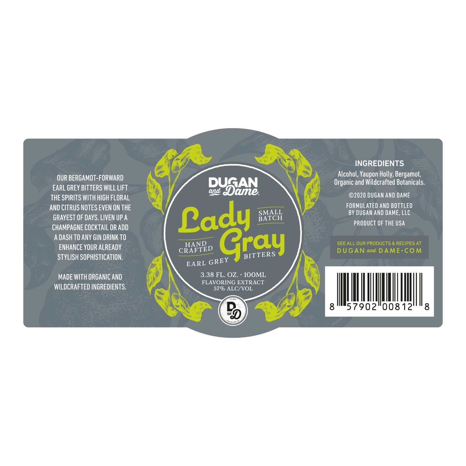 Dugan and Dame Lady Gray Cocktail Bitters Label