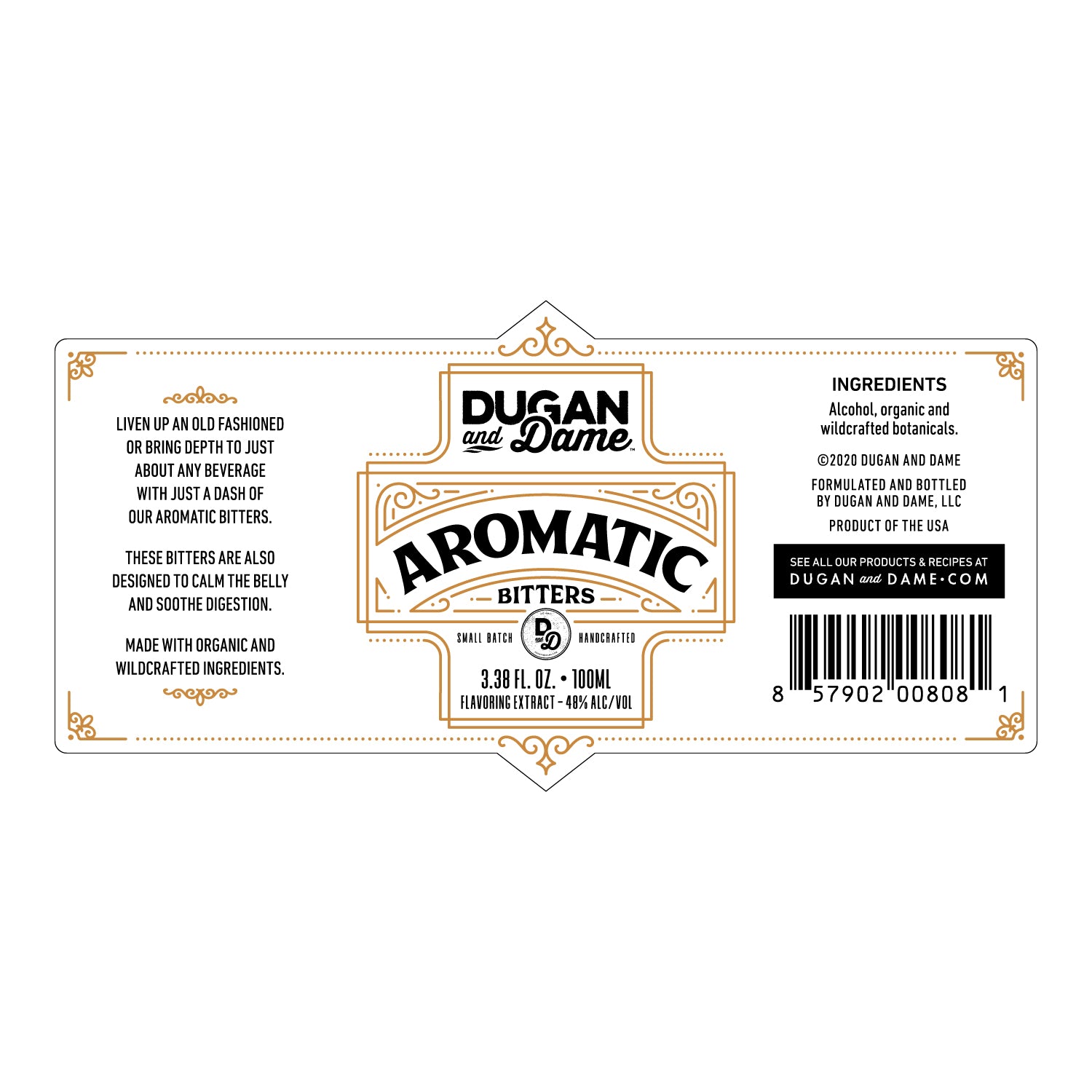 Dugan and Dame Aromatic Bitters Label