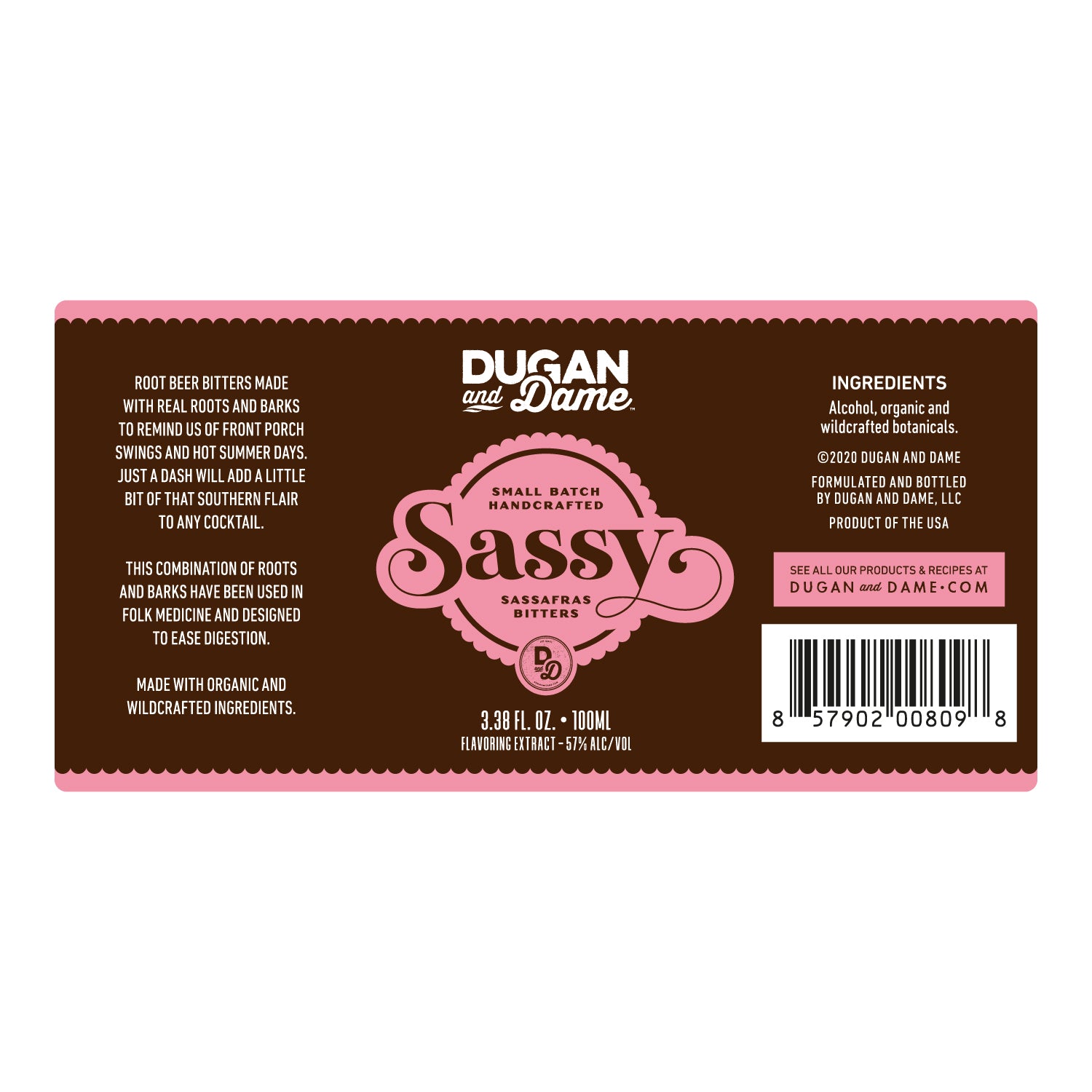Dugan and Dame Sassy Cocktail Bitters Label