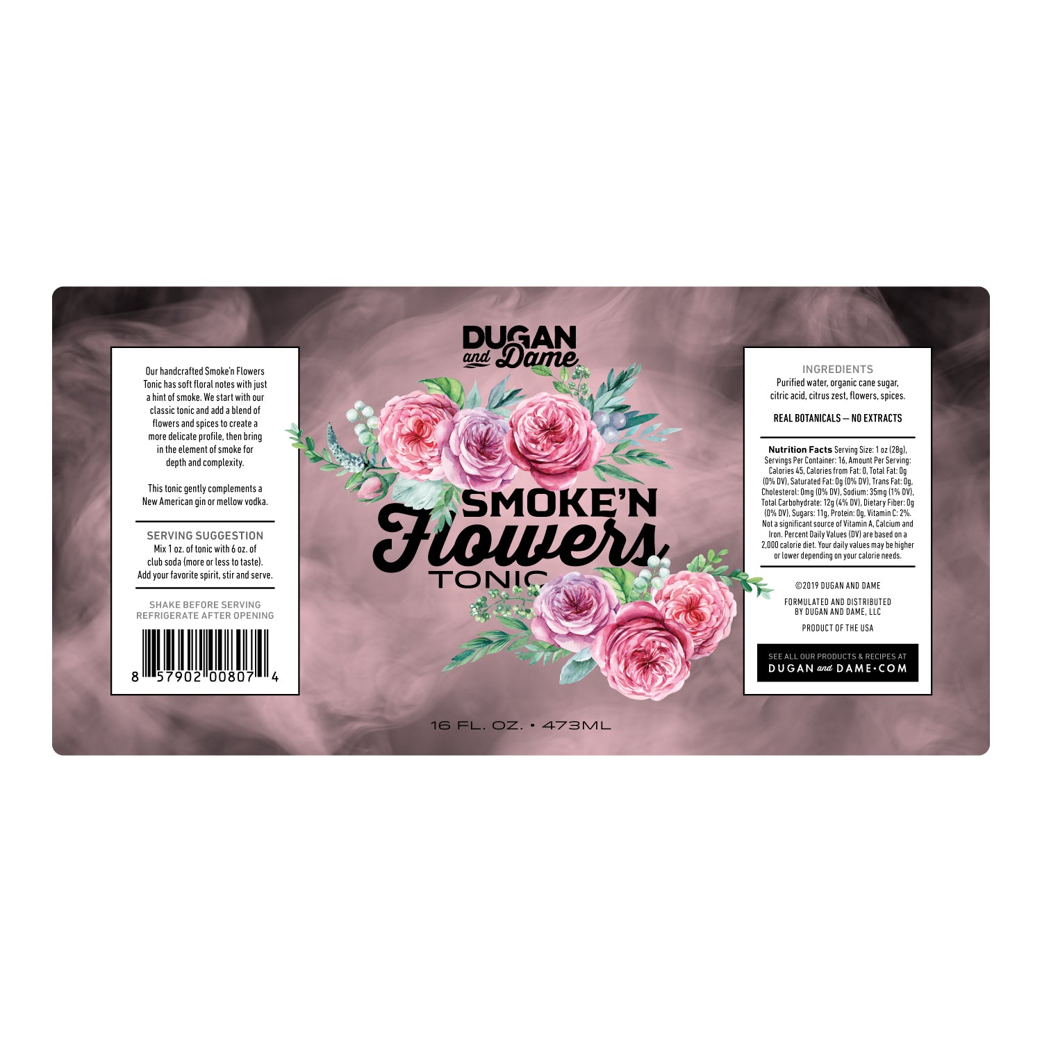 Dugan and Dame Smoke'n Flowers Tonic Label
